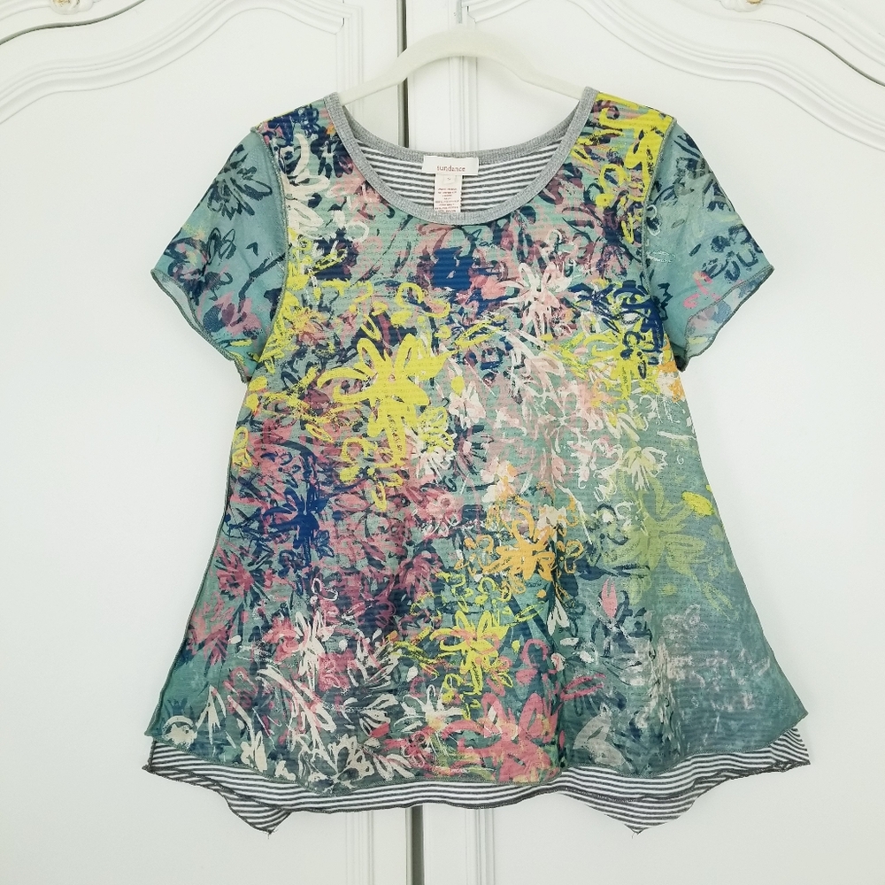 Sundance Layered Netting Knit Short Sleeve A Line Top Art To Wear USA Small
